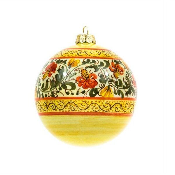 Pallina di Natale in ceramica, decoro a fascia floreale geometrica