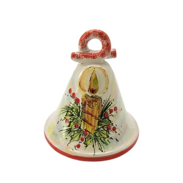 Campanella in ceramica candela natalizia, decorata a mano