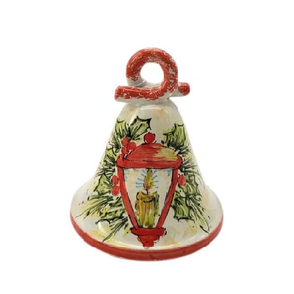Campanella in ceramica lanterna natalizia, decorata a mano