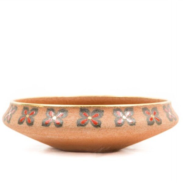 Centrotavola in ceramica refrattaria, colore rosso e oro