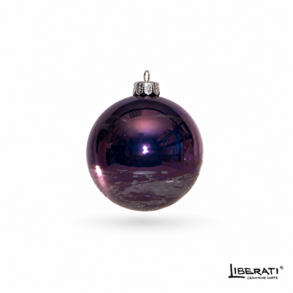 Pallina di Natale in ceramica con lustri metallici blu violacei