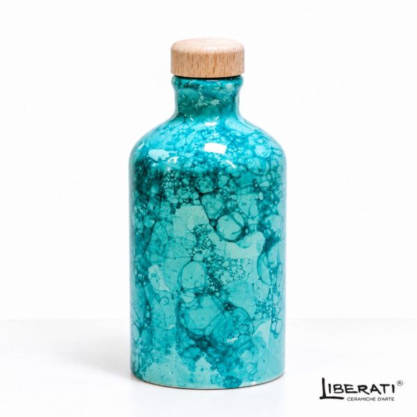 Bottiglia in ceramica artistica smalto verde acqua e bolle
