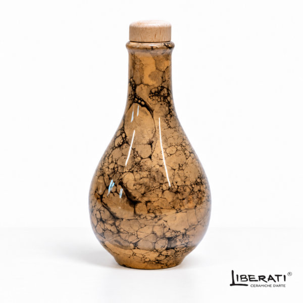 Bottiglia in ceramica artistica smalto tortora linea bolle