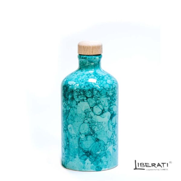 Bottiglia in ceramica artistica smalto verde acqua e bolle