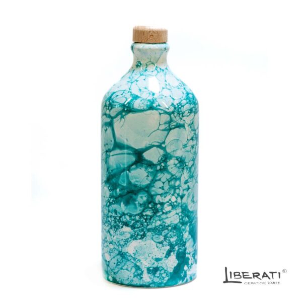 Bottiglia in ceramica modello Roma linea Bolle Verde Acqua