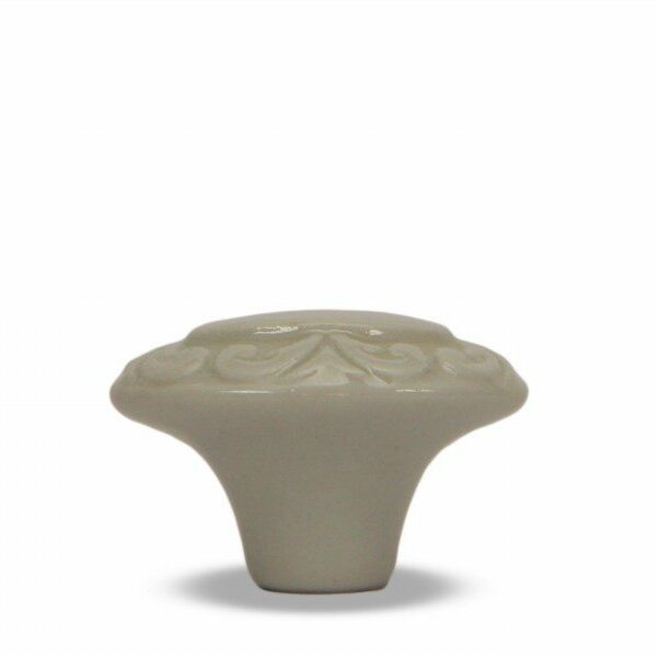 Pomello in ceramica artigianale modello Acanto ovale bianco lucido