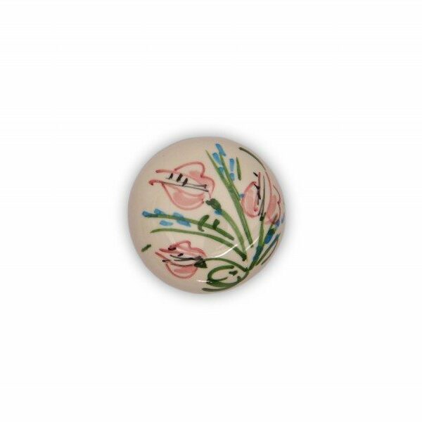 Pomello in maiolica dipinto a mano Orchidea, base in ottone