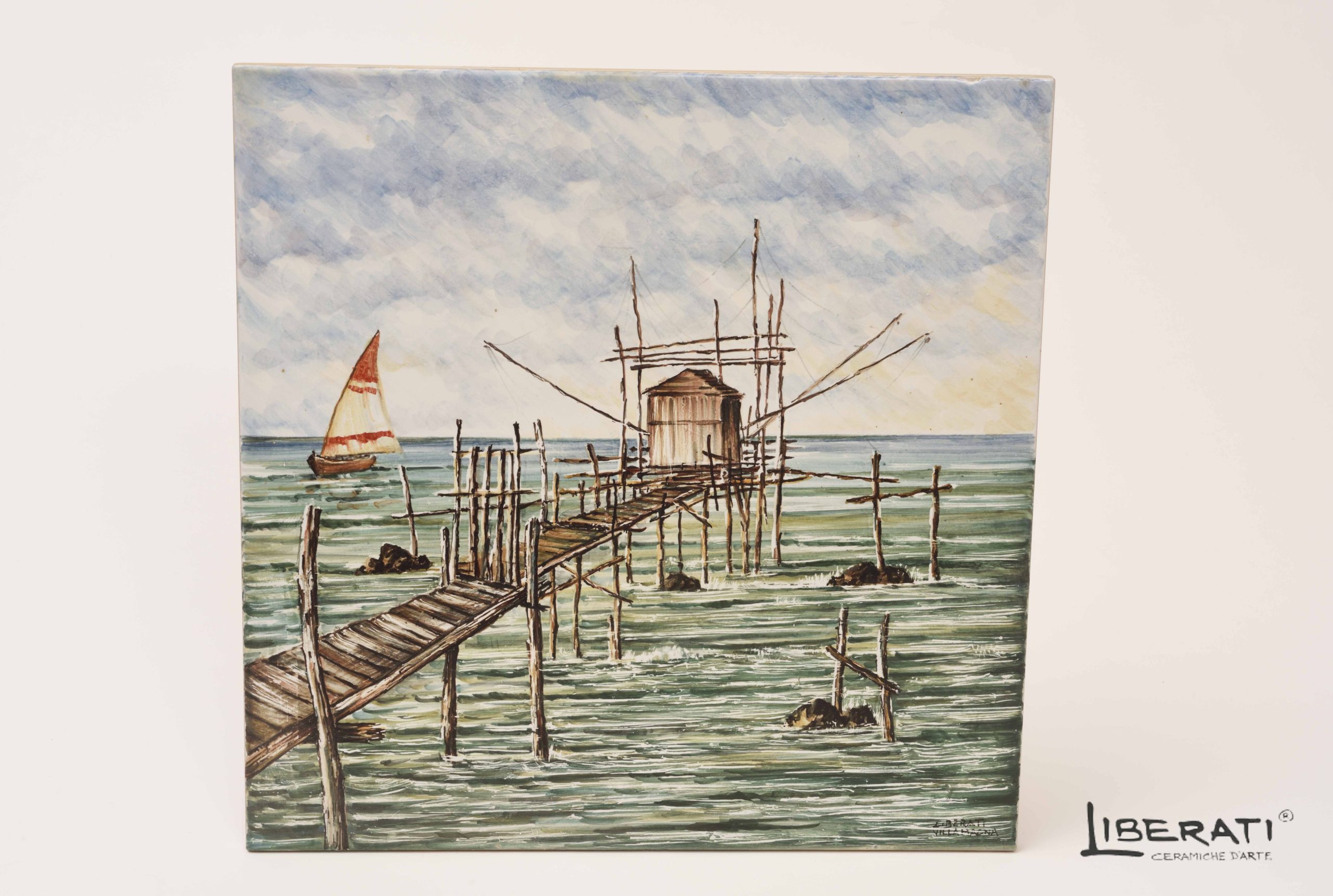 Mattonella in ceramica dipinta a mano trabocco 30x30