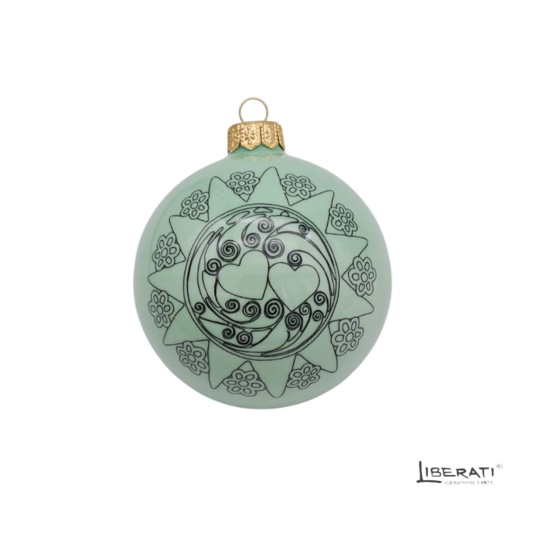 Pallina di Natale in ceramica Verde Acqua con Presentosa