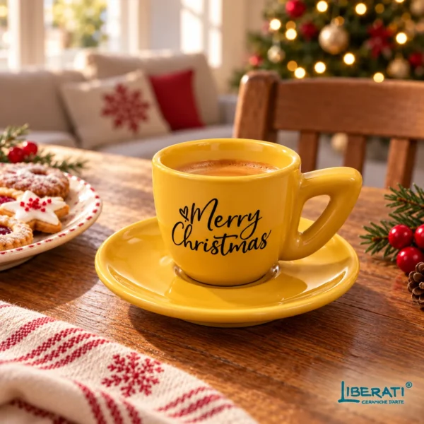 Tazzina caffè artigianale in ceramica Merry Christmas